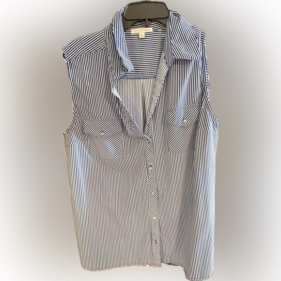 Notations Tops - Notations Black and White Striped Button-Down Shirt